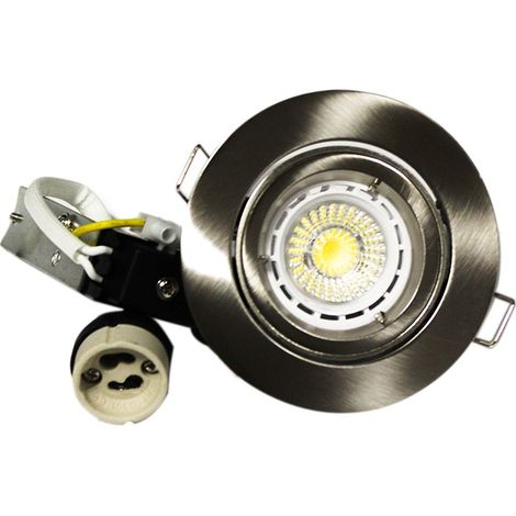 Kit compuesto por un GU10 5W, un soporte y una base  LED de color: Blanco frío (6000-6500K) - Color del soporte: Metal cepillado