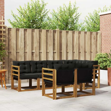 vidaXL Outdoor-Sofagarnitur mit Kissen 7 pcs Natürlich und Schwarz (1/5)
