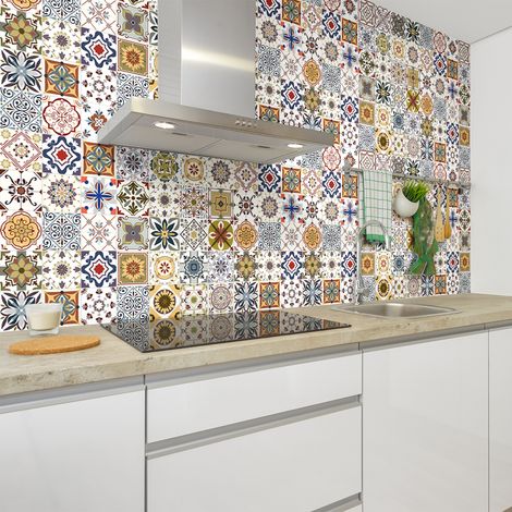 Sticker Mural Carrelage adhésif Cuisine Salle de Bain - 60 STICKERS CARREAUX DE CIMENT AZULEJOS TINEA - 60stickers15x15cm (1/5)