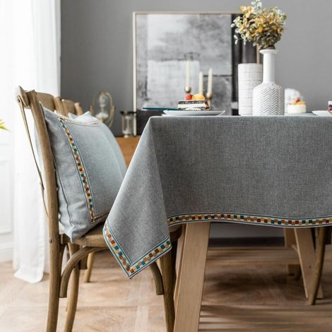 Nappe rectangulaire 100x160 cm Gris Coton Lin avec broderie