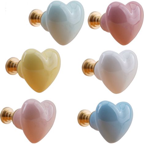 6 Pieces Brass Ceramic Heart-shaped Handle Wardrobe Cabinet TV Cabinet Furniture Handle, Cabinet Handle Single Hole. (1/5)