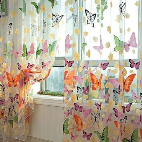 Rideaux Voilage Papillon Fleurs Cantonnière Fenêtre Porte Vitrine Décoration 200x95cm (1/4)