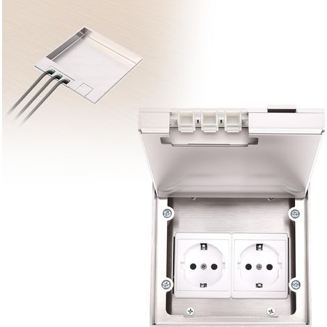 Prise de Sol Rétractables Intégrées, Boîte de Prise Intégrée étanche en Acier Inoxydable 16A, Puissance 4000W pour Bureau, Hôtel, École (1/5)