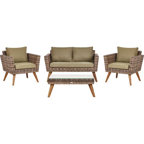 Conjunto de jardín de ratán sofá sillones exterior verde oliva Vittoria