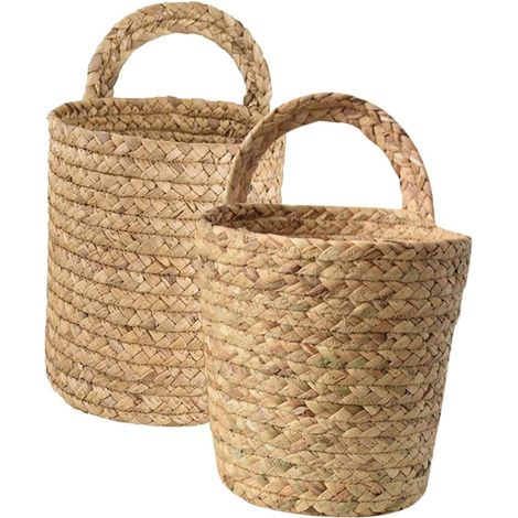 Set of 2 Hanging Baskets in Woven Synthetic Material for Storage and Wall Decoration, Practical Flower Pots for Indoor Floral Arrangements (1/5)