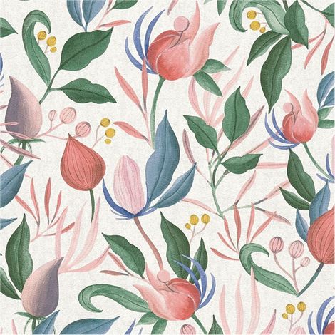 Flowers wallcovering wall Profhome 790625 hot embossed non-woven wallpaper slightly textured with floral ornaments matt white pink blue green 5,33 m2 (1/5)