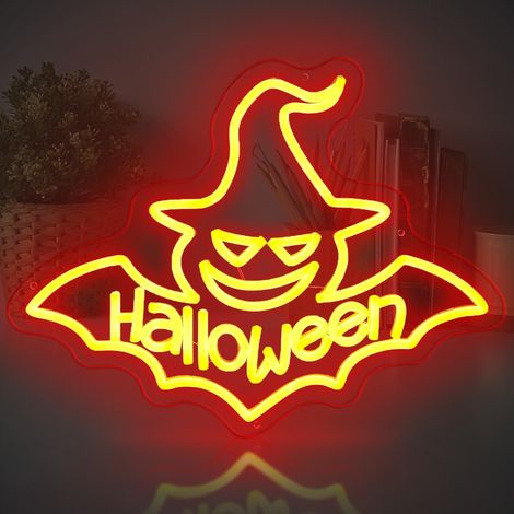 Halloween Panneau néon, Bat led Mots Néon Mur Décoratif Neon Light Signe chauve-souris mené pour Chambre Décoration de jardin pour la fête d'Halloween (1/5)