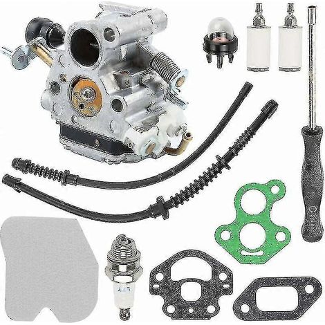 Kit carburateur pour tronçonneuse Husqvarna 435, 435e, 440, 440e, Jonsared CS410, CS2240, CS2240S. Remplace C1T-EL41, C1T-EL41A, 506450501. Comprend un filtre à air et une bougie d'allumage. (1/4)