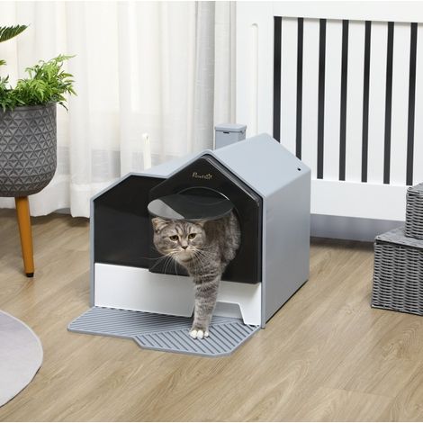 Katzenklo in Hausform 47 x 45 x 42 cm mit Filtermatte und Schaufel, grau OKMYHOME (1/5)