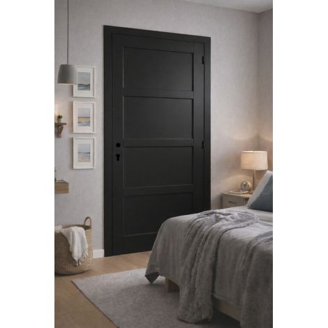 Bloc Porte Telia noir 4 panneaux H204 x L73 Poussant Gauche Cotes Tableau