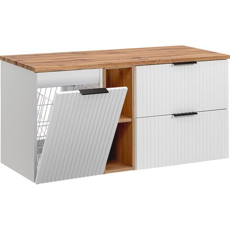 Meuble sous-vasque 120cm 2 niches panier à linge Adriel Blanc (1/4)
