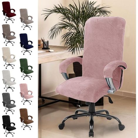 Housse de chaise de bureau en velours avec accoudoirs, housse de chaise haut dossier pour gaming, housse de chaise élastique (rose) (1/5)