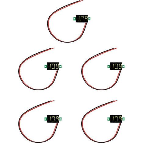 Lot de 5 mini-voltmètres avec affichage numérique LED vert, 2,4 V - 30 V CC, 9,1 mm (0,36 pouce), testeur de tension à deux fils