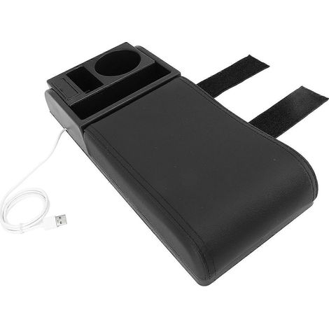 Accoudoir central de voiture avec appui-tête et interface USB, boîte de rangement multifonctionnelle à largeur réglable, noir universel. (1/5)