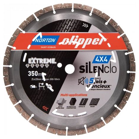 Norton – Disque diamant pour meuleuse Ø350mm – Alésage 25.4mm – Coupe à sec – Pour béton armé et matériaux de construction