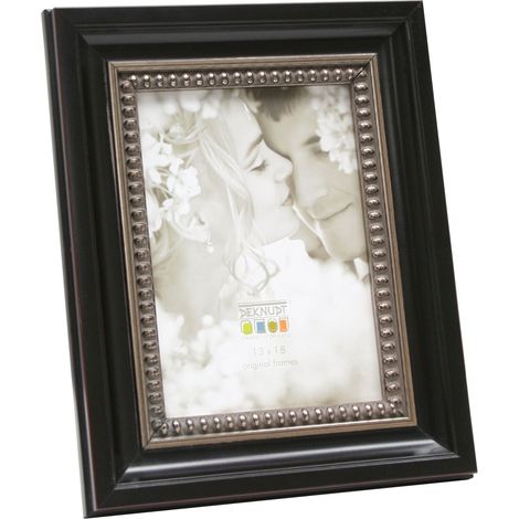 Cadre Photo Baroque Bois Noir/Argenté 25 x 20 x 3,5 cm pour photo 13 x 18