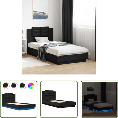 vidaXL LED-Leuchten - Bettgestell mit Kopfteil und LED-Leuchten Schwarz 75x190 cm (1/5)