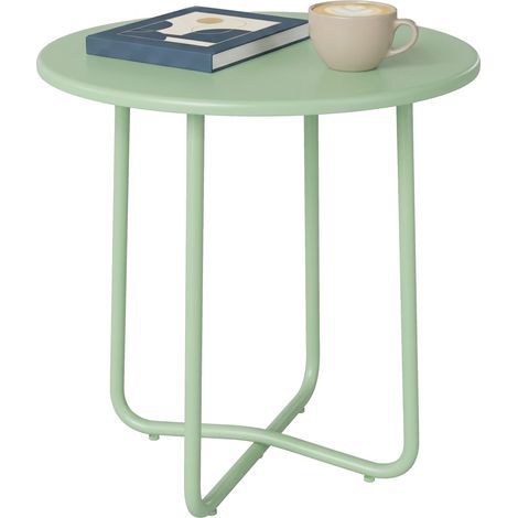Outdoor Coffee Table with Rolled Edge, X-Shaped Base with Height-Adjustable Legs, for Living Room or Patio, Ø48x51cm, Green (1/5)