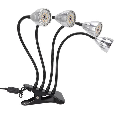 Lampe de croissance LED en alliage d'aluminium à 4 têtes, flexible et réglable, avec clip de fixation pour plantes d'intérieur. (1/5)