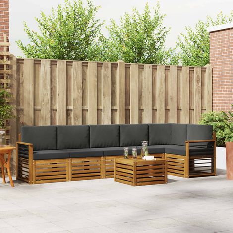 Ecksofa Set 7 pcs Natur und Anthrazit Massivholz Akazie