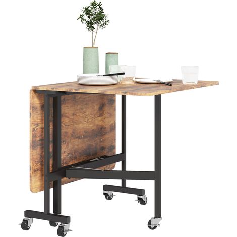 marron, adaptée jusqu'à 6 personnes, avec 6, roulettes, freins, pour les petits espaces, Table à manger pliante (1/5)
