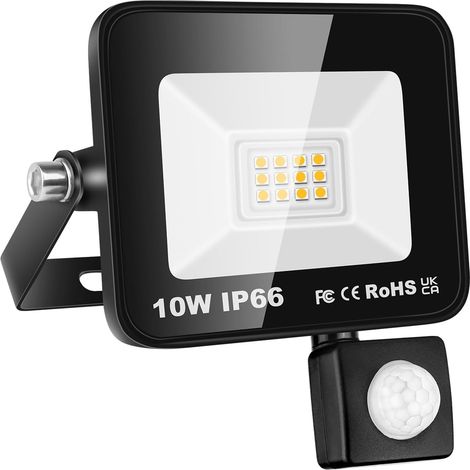 Projecteur LED Exterieur,10W Projecteur Avec Détecteur de Mouvement 1 pièce,Blanc Chaud LED Spot Extérieur avec Détecteur IP66 Etanche pour Jardin Patio Garage Entrée