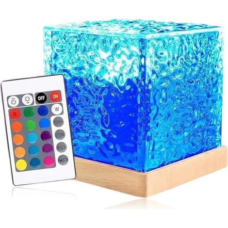 Lampe d'ambiance Longziming Effet Vague d'Eau – Veilleuse RGB 16 Couleurs, Intensité Réglable, Télécommande – Abat-jour en Acrylique – Cadeau Idéal – Couleur Bois (1/5)