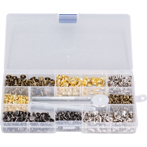 240 rivets en cuir, kit d'outils tubulaires métalliques à double capuchon en deux tailles, comprenant des outils d'installation, adapté aux projets de bricolage. (1/5)