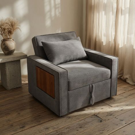 Canapé-lit avec port USB et support pour téléphone portable fauteuil d'appoint convertible en canapé-lit, en velours côtelé,gris (1/5)