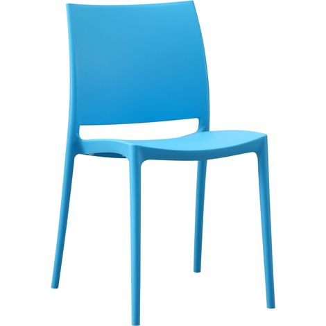 Chaise de jardin empilable dossier incurvé à quatre pieds stable en plastique bleu 100007888 (1/5)