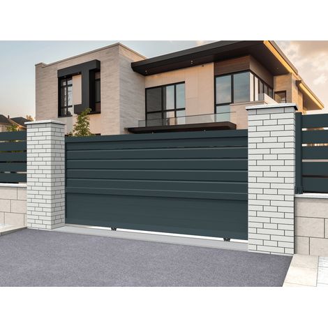 Portail coulissant mixte Gris anthracite L 3500 x H 1750 mm Motorisé (1/2)