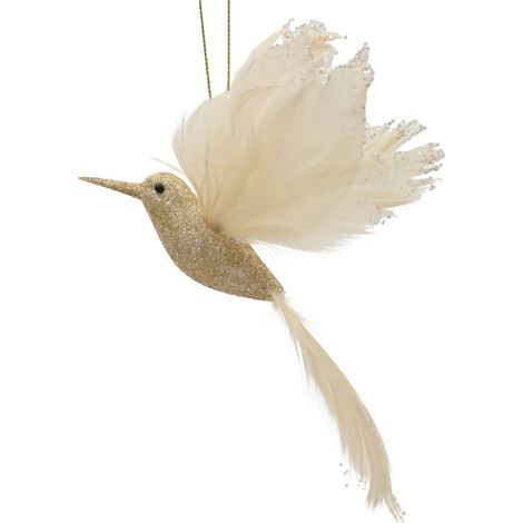 Pendente colibrì in piume con glitter 18 x 12 x 10 cm oro chiaro Peraga Christmas