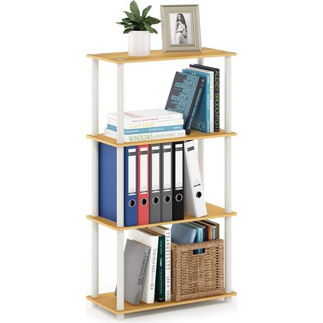 Présentoir à Étagères Polyvalentes à 4 Niveaux, Hêtre/Blanc (1/5)