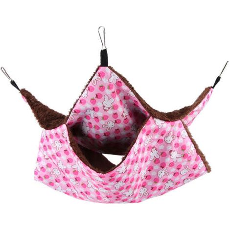 Pair Hamac suspendu double couche chaud avec compartiments pour lapin rose, idéal pour les écureuils et autres petits animaux de compagnie. (1/5)