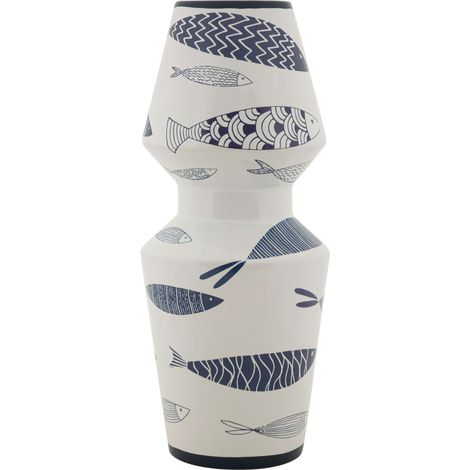 Vaso Verra, Disegni con Pesci, Bianco, Colore Struttura blu