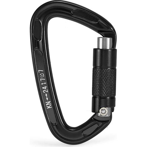 Robuster, selbstverriegelnder D-förmiger Sicherheitshaken aus schwarzer Aluminium-Magnesium-Legierung für Bergsteigen und Eisklettern. (1/5)