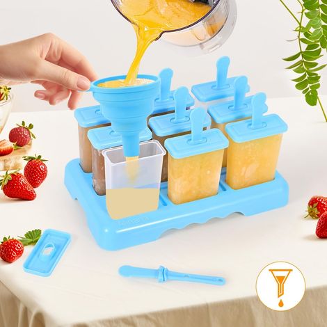 Ensemble de 9 Moule à glace Réutilisables pour Bébé sans BPA - Moules à Glace DIY avec Brosse de Nettoyage et Entonnoir Pliable en Silicone (1/4)