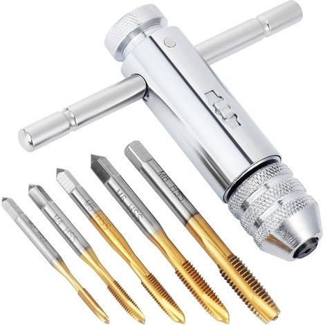 Taps and Dies Left Hand Tap Set, Adjustable Ratchet Wrench for T-Handle Tap Holder M3 M4 M5 M6 M8 Metric Thread Tools (1/5)