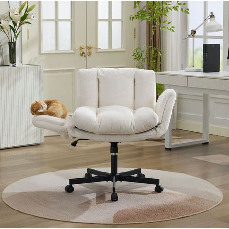 Chaise de bureau pivotante en chenille beige avec accoudoirs relevables, confort moelleux – dimensions sur demande (1/5)