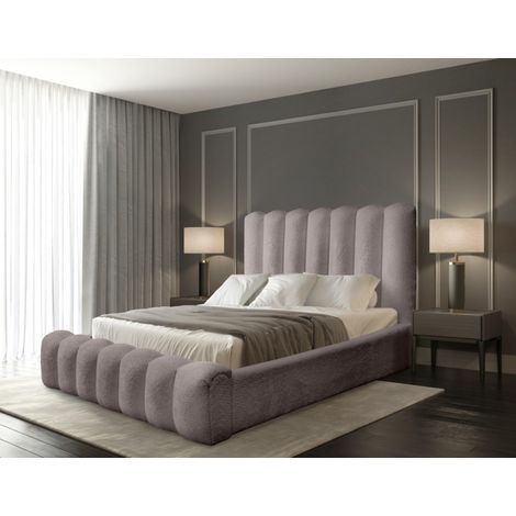 Bett mit Stauraum BADJA – Schlingenstoff Taupe Aschgrau – 160x200 cm – mit klappbarem Lattenrost – Hochwertiges Design