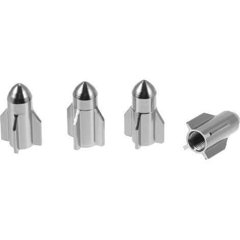 Dekorative, raketenförmige Reifenventilkappen, 27-mm-Reifenventil-Staubschutzkappen für die meisten Pkw und Lkw, silberfarbene Aluminiumlegierung (1/5)