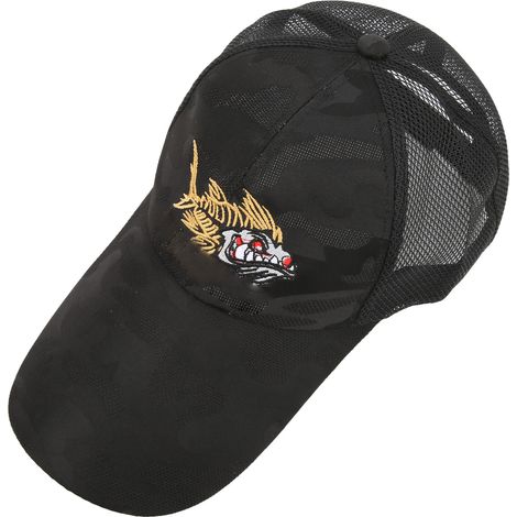 Chapeau de Pêche Réglable en Polyester, Noir avec Bandeau Absorbant et Ventilation pour Sports Extérieurs