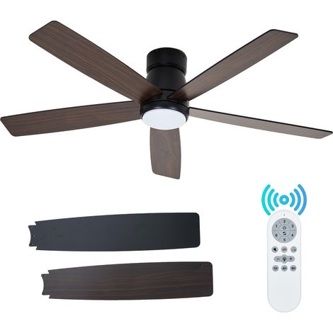 Ventilador de techo con luz y mando a distancia – LED 3 colores – Silencioso – Eficiencia energética – Montaje al techo – Negro