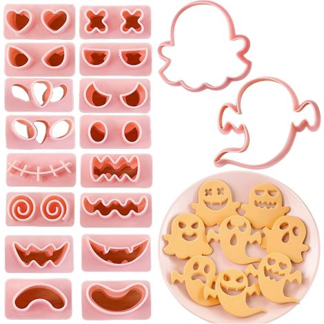 CSPARKV Halloween Ghost Cookie Cutters 10 PCS 3D Plastic Halloween Cookie Cutters in 16 Ghost Shapes, Embossed Pastry Biscuit Mold for Halloween Party Decorations (1/5)