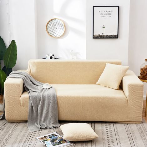 Housse de canapé 1 place extensible tricotée jaune moutarde 90-140 cm mustard yellow 90-140cm 28 × 32 × 7 cm 605 g – Livraison gratuite