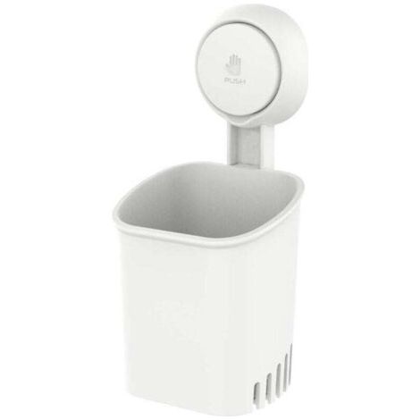 Portaspazzolino con ventosa potente, supporto da parete senza fori per spazzolino, dentifricio, rasoio, organizer per piatti da cucina autosvuotante, bianco (1/4)