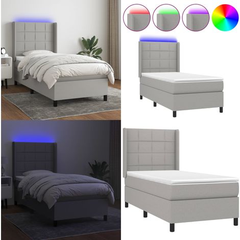 Cama box spring colchón y luces LED tela gris claro 80x200 cm - Colchón con luces LED - Cama con luz LED