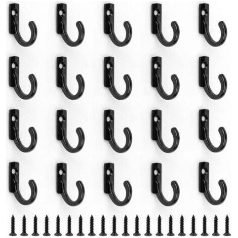 20 pieces vintage hooks, mini coat hooks 24 x 17 mm with 20 screws, made of zinc alloy, vintage black single hook, suitable for hallways, bedrooms and living rooms. (1/4)