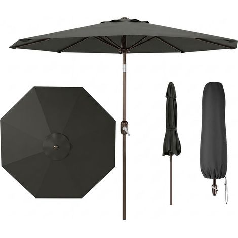 Parasol rond 275 cm – Parasol à manivelle avec mât en alliage de zinc inclinable à 180°, protection UV 50+, toile en polyester, stable et robuste, gris (1/5)