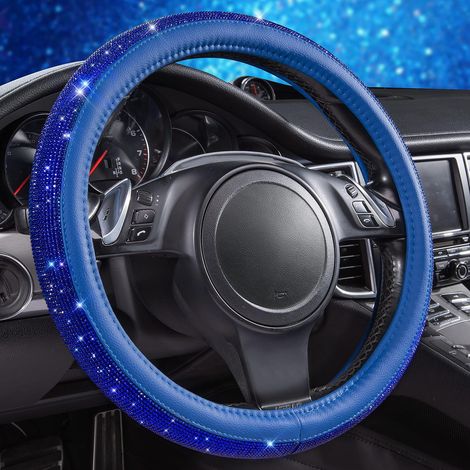 Housse de volant en cuir à strass scintillants, universelle (14,5 à 15 pouces), pour SUV, fourgonnette, berline, voiture et camion (femme), bleu.